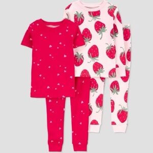 Carter's Strawberry and Heart Print Pajama Set - Red and White